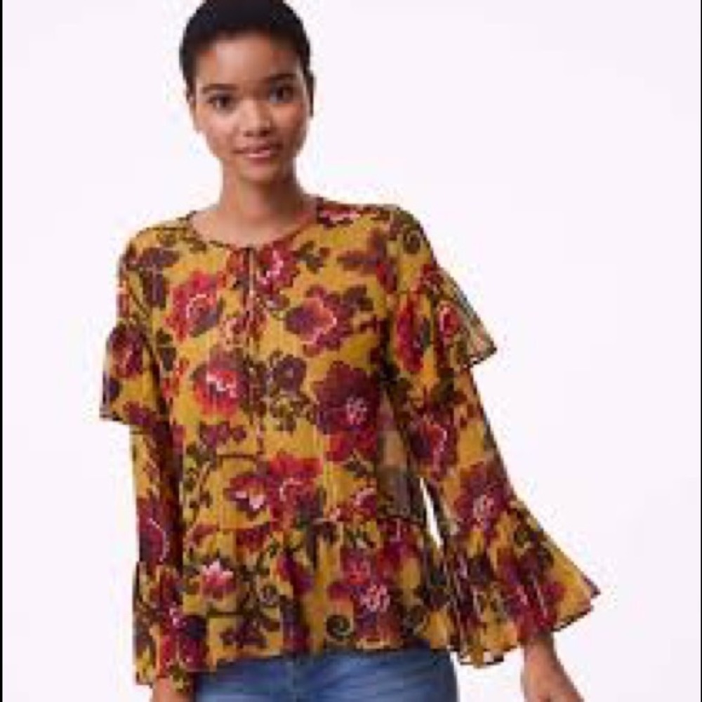 NWT Ann Taylor Loft woodland bell sleeve top